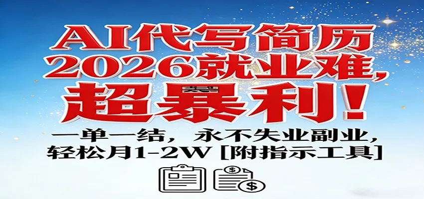 AI代写简历，2026就业难，超暴利！一单一结，永不失业副业，轻松月1-2W【附指令工具】-网亿资源平台