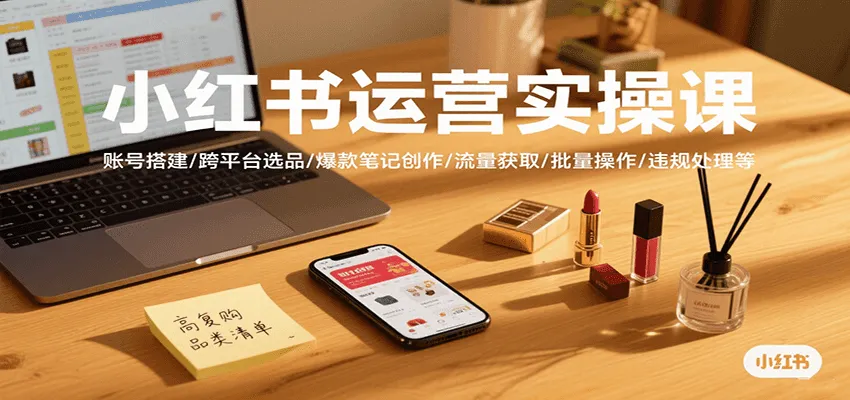 小红书运营实操课，账号搭建/跨平台选品/爆款笔记创作/流量获取/批量操作/违规处理等-网亿资源平台