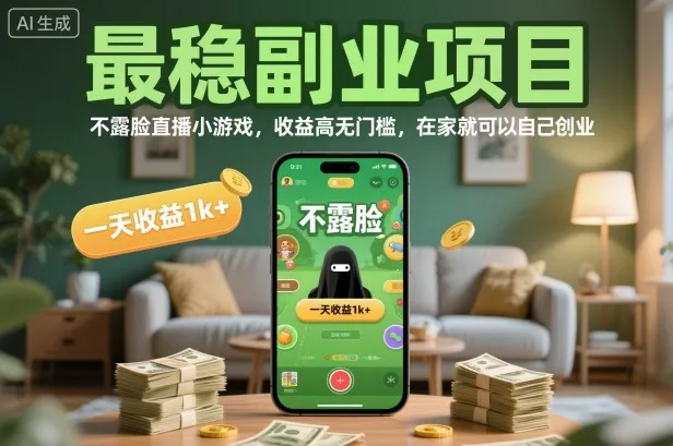 最稳副业项目，不露脸直播小游戏，收益高无门槛，一天收益1k+，在家就可以自己创业【揭秘】-网亿资源平台