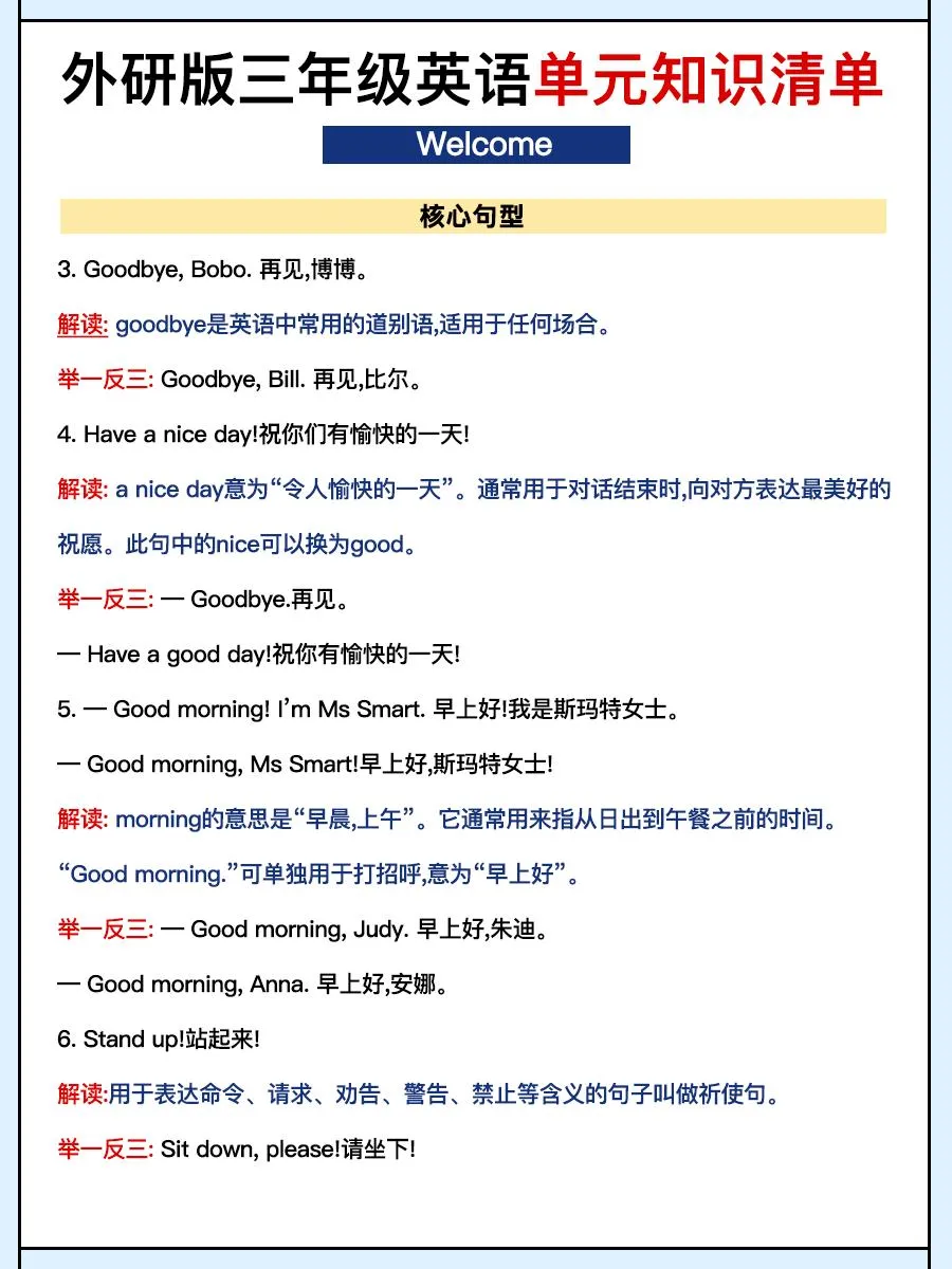 外研三上英语知识清单全-网亿资源平台