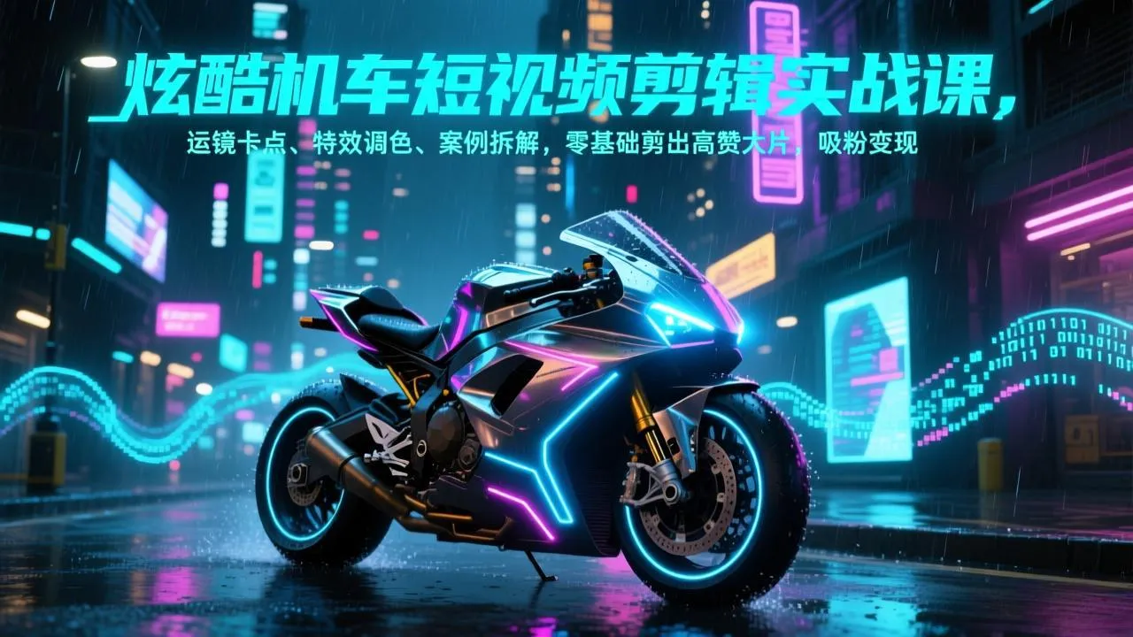 炫酷机车短视频剪辑实战课，运镜卡点、特效调色、案例拆解，零基础剪出高赞大片，吸粉变现-网亿资源平台