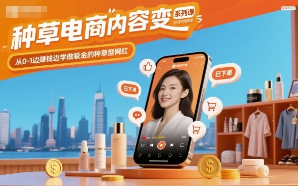 种草电商内容变现系列课，从0-1边賺钱边学做吸金的种草型网红-网亿资源平台