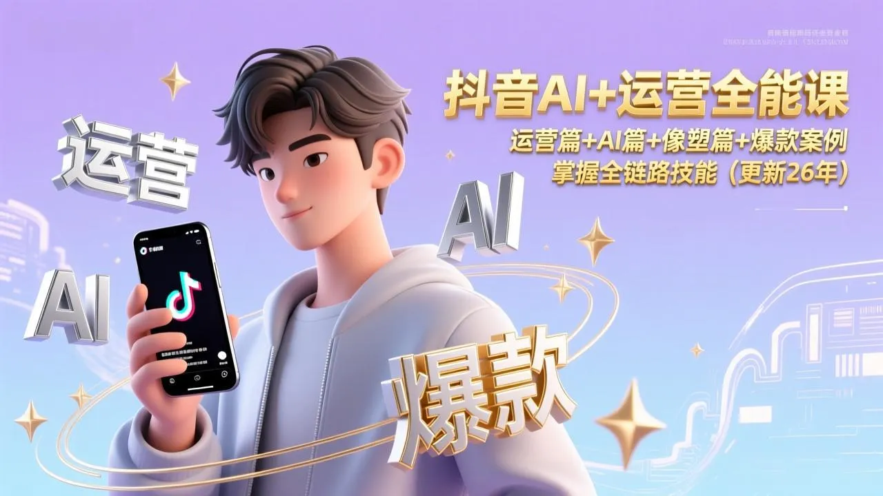 抖音AI+运营全能课，运营篇+AI篇+像塑篇+爆款案例，掌握全链路技能(更新26年-网亿资源平台