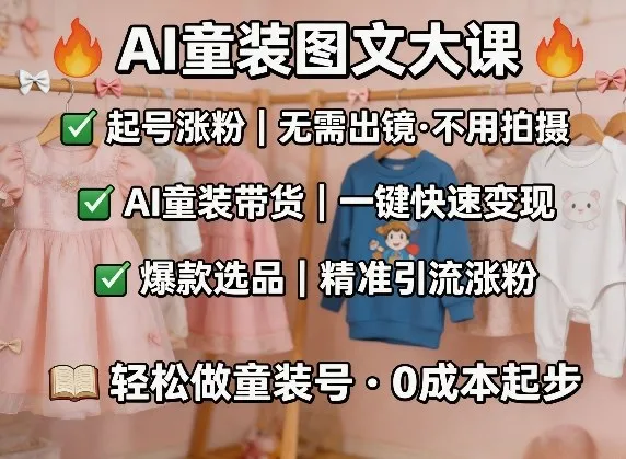 AI童装图文剪辑，某社群童装图文大课，起号涨粉、AI童装带货、爆款选品，无需出镜和拍摄-网亿资源平台