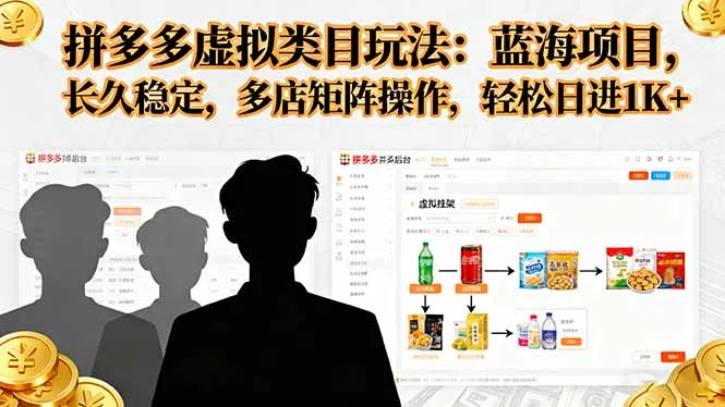 拼多多虚拟类目玩法，蓝海项目，长久稳定，多店矩阵操作，轻松日进1K+-网亿资源平台