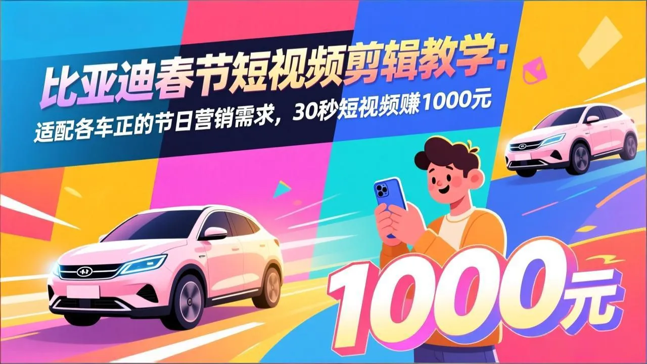 比亚迪春节短视频剪辑教学：适配各车企的节日营销需求，30秒短视频赚1000元-网亿资源平台