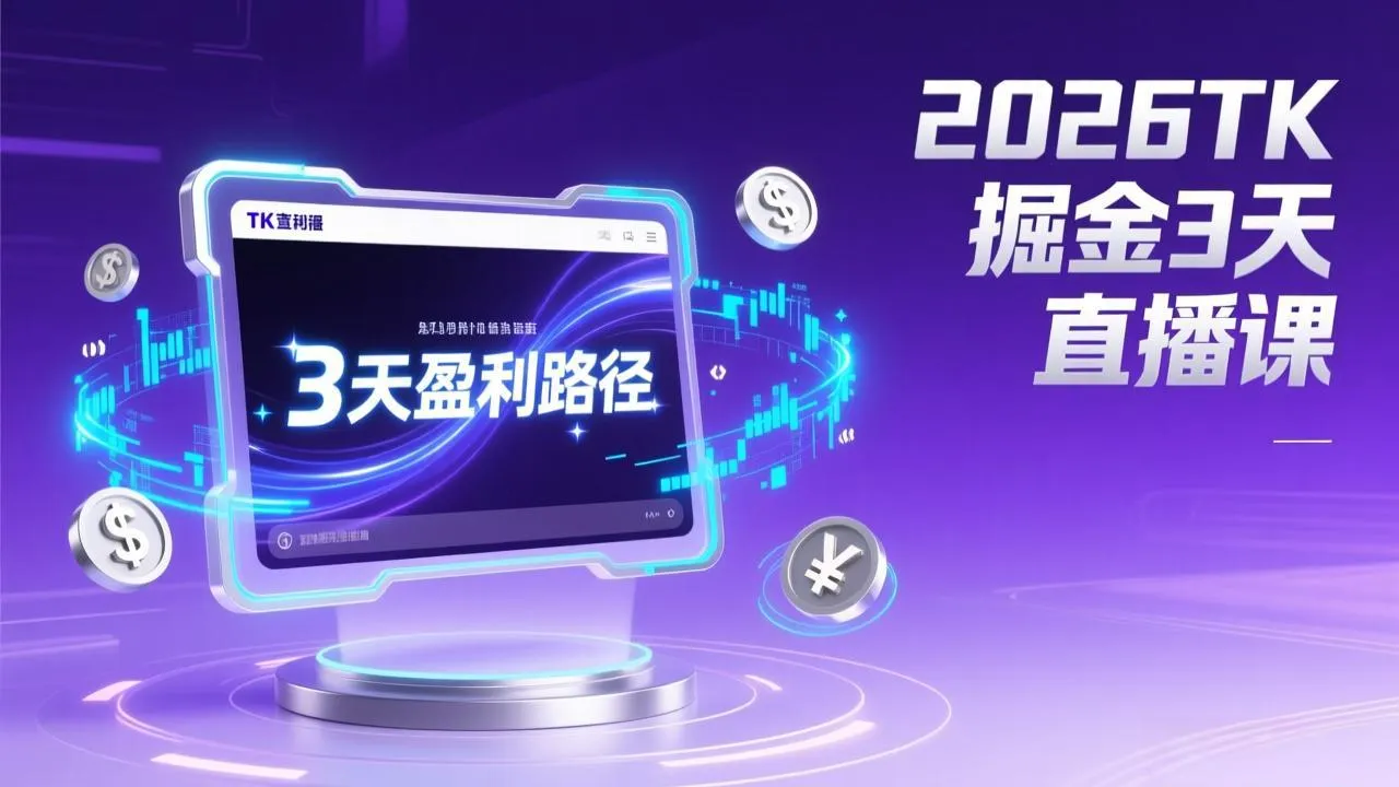 2026TK掘金直播课，起号涨粉+直播带货+商单变现+3天打通盈利路径，月入过万美金-网亿资源平台
