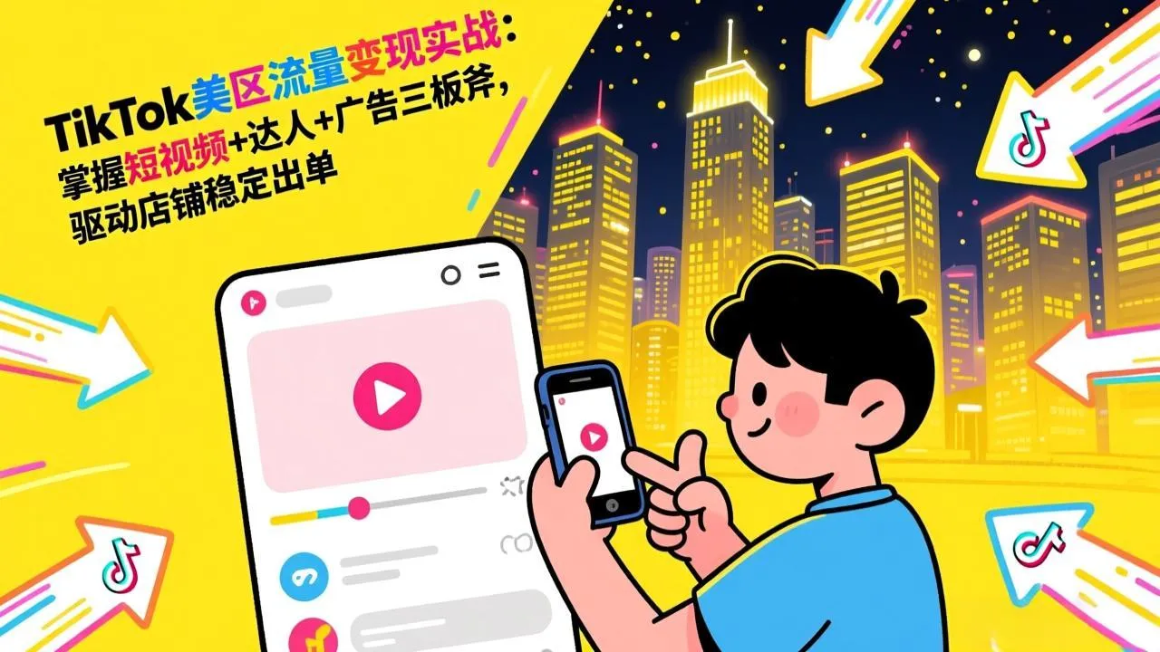 TikTok美区流量变现实战：掌握短视频+达人+广告三板斧，驱动店铺稳定出单-网亿资源平台