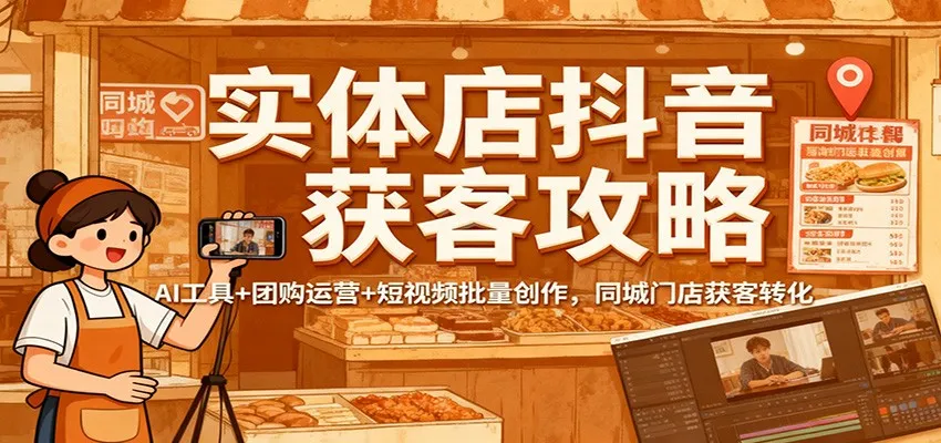 实体店抖音获客攻略：AI工具+团购运营+短视频批量创作，同城门店获客转化-网亿资源平台