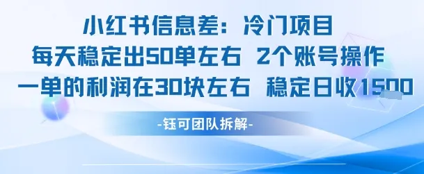 小红书信息差冷门项目一单利润30块每天稳定1.5k左右2个账号操作-网亿资源平台