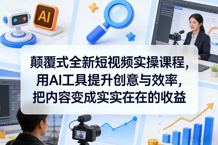 颠覆式全新短视频实操课程，用AI工具提升创意与效率，把内容变成实实在在的收益-网亿资源平台