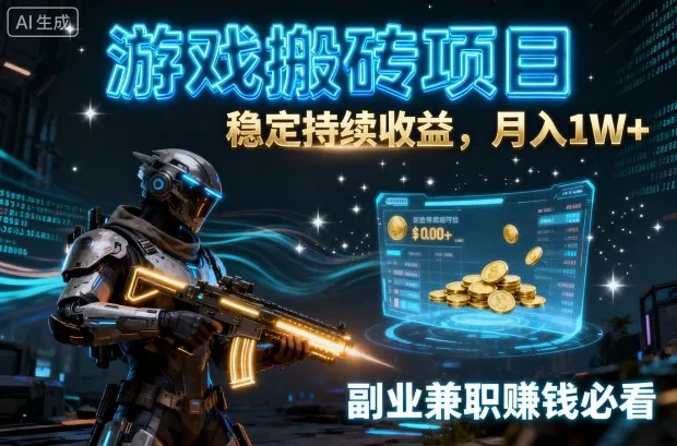游戏搬砖项目,稳定持续收益,月入1W+,副业兼职賺钱必看【揭秘】