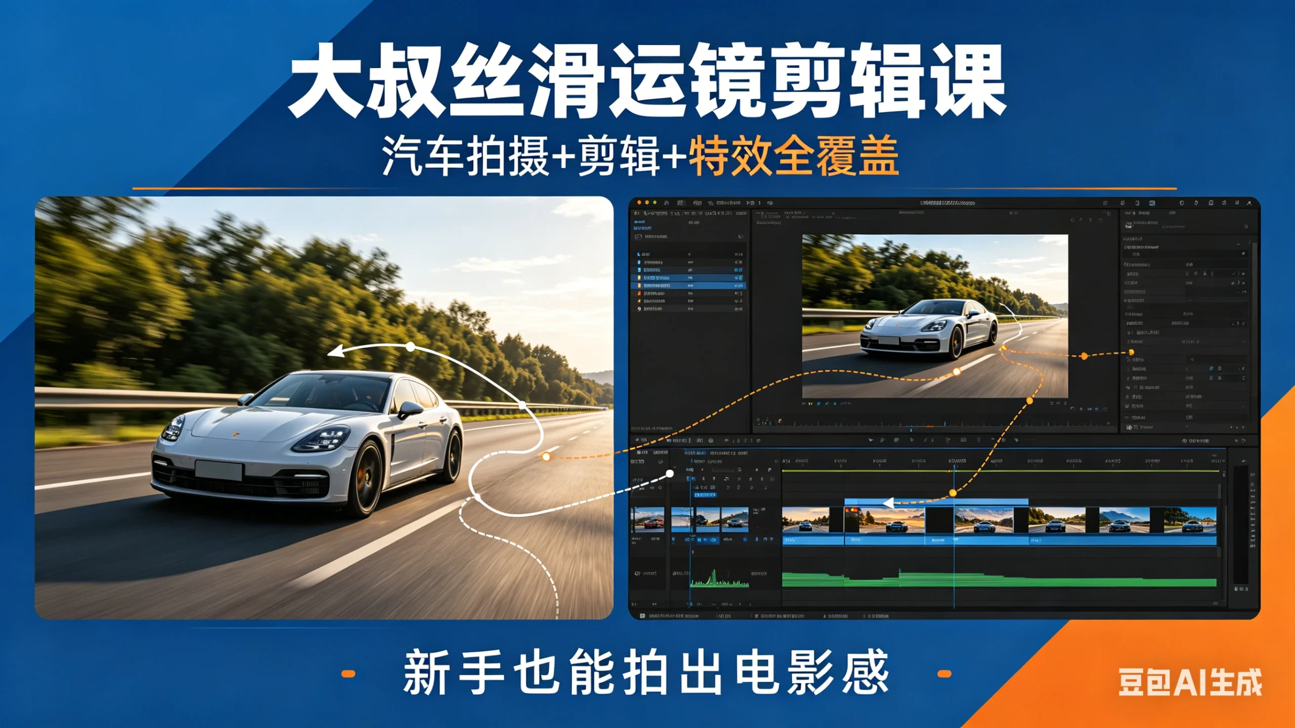 【精】大叔丝滑运镜剪辑课,汽车拍摄+剪辑+特效全覆盖,新手也能拍出电影感-网亿资源平台