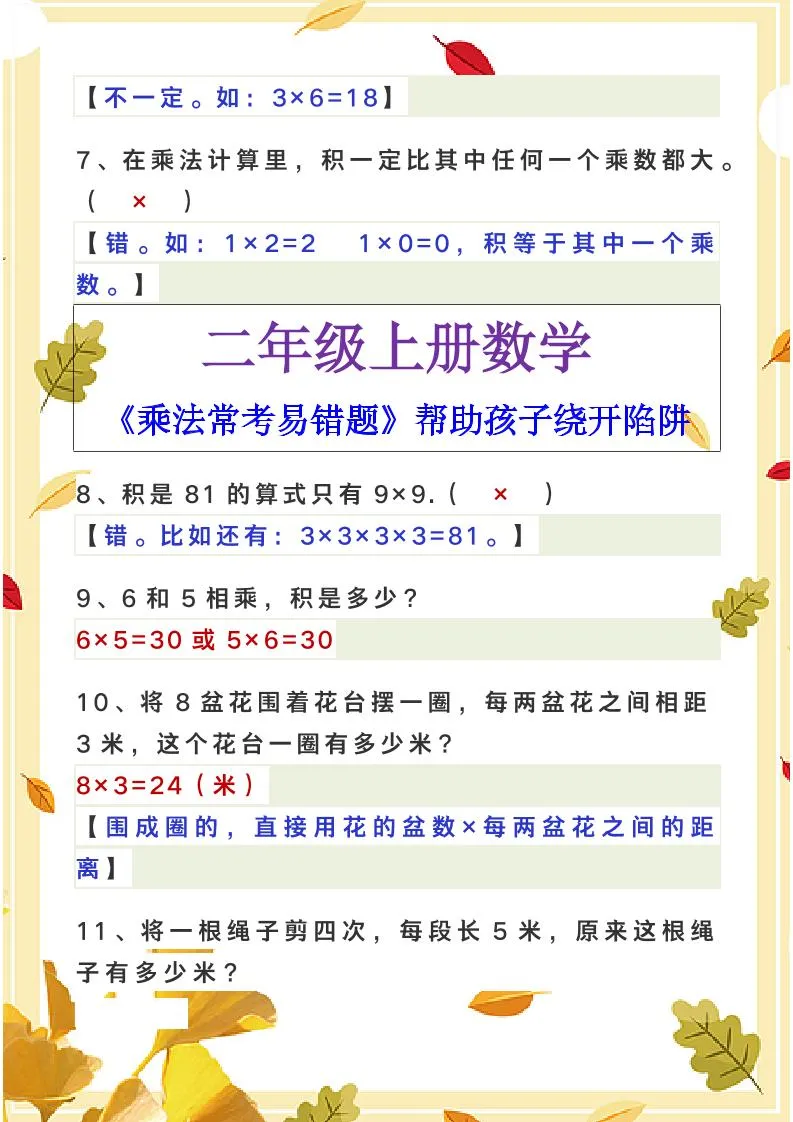 【2025秋新版】二年级上册数学《乘法常考易错题》-网亿资源平台