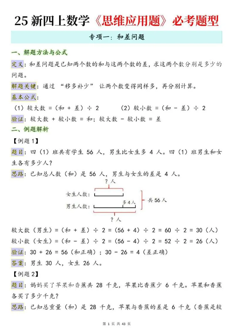 25新四上数学思维应用题十大必考题型训练合集（含答案54页）-网亿资源平台