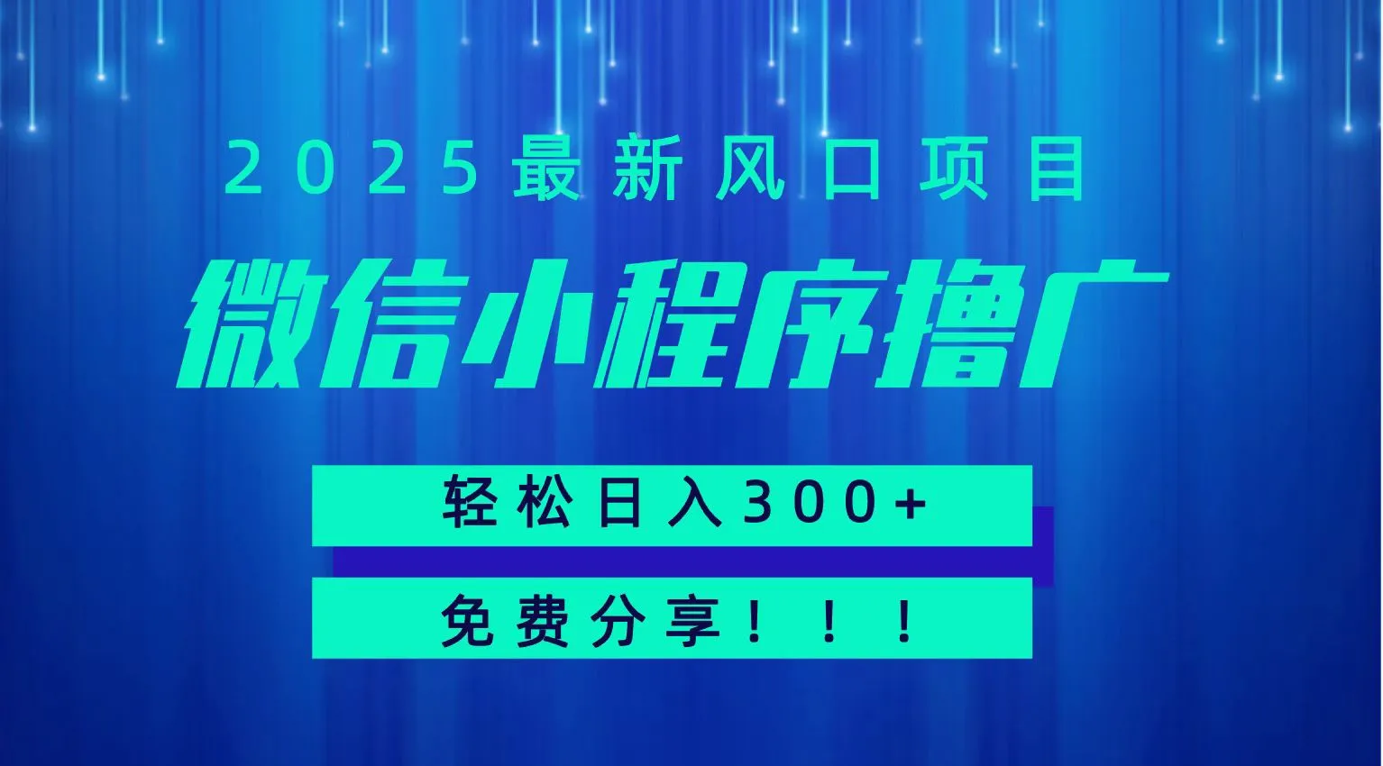 微信小程序撸广，最新风口项目，日入300+ 免费分享 可批量操作 小白可轻松上手！！-网亿资源平台