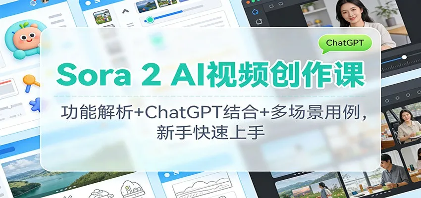 Sora 2 AI视频创作课：功能解析+ChatGPT结合+多场景用例，新手快速上手-网亿资源平台