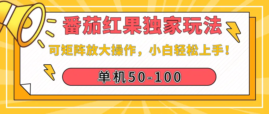 番茄红果独家玩法,单机50-100,可矩阵放大操作,小白轻松上手!-网亿资源平台