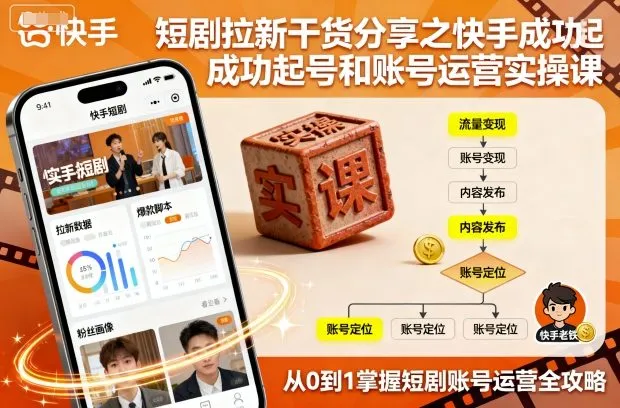 短剧拉新干货分享之快手成功起号和账号运营实操课-网亿资源平台