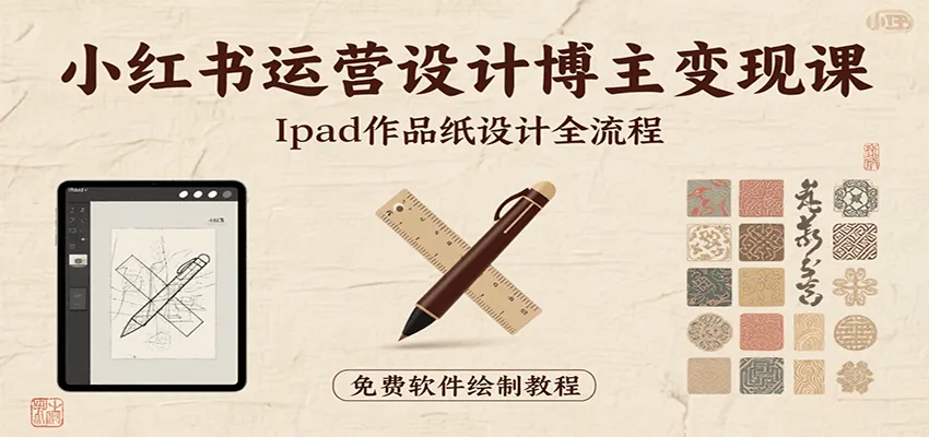 小红书运营设计博主变现课：iPad 上手作品纸设计，含全流程及细节技巧，避坑少绕路-网亿资源平台