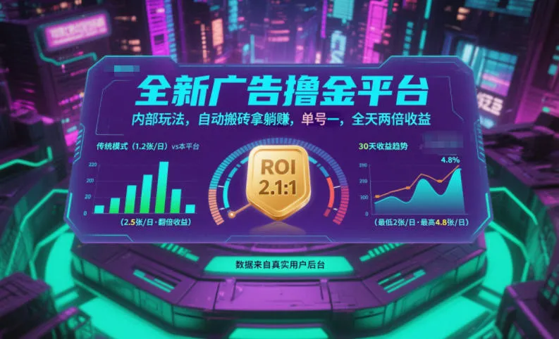 全新广告撸金平台，内部玩法，自动搬砖拿躺賺，单号一天保底2张+，全天两倍收益【揭秘】-网亿资源平台