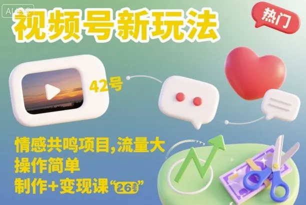 视频号新玩法，情感共鸣项目，流量大，操作简单，制作+变现课-网亿资源平台