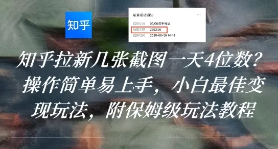 知乎拉新几张截图一天4位数？操作简单易上手，小白最佳变现玩法，附保姆级玩法教程-网亿资源平台