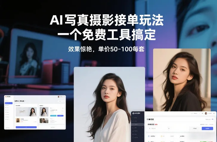 AI写真摄影接单玩法，一个免费工具搞定，效果惊艳，单价50-100每套-网亿资源平台