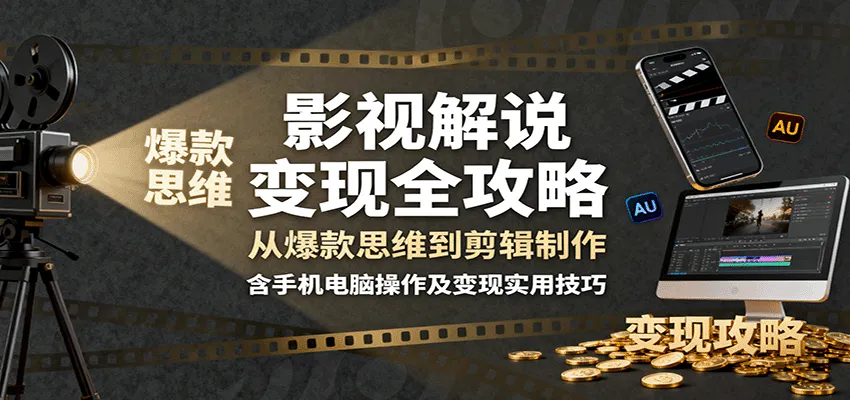 影视解说变现全攻略：从爆款思维到剪辑制作，含手机电脑操作及变现实用技巧-网亿资源平台
