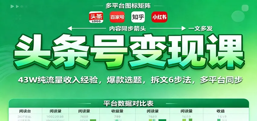 头条号变现课：43W纯流量收入经验，爆款选题，拆文6步法，多平台同步-网亿资源平台