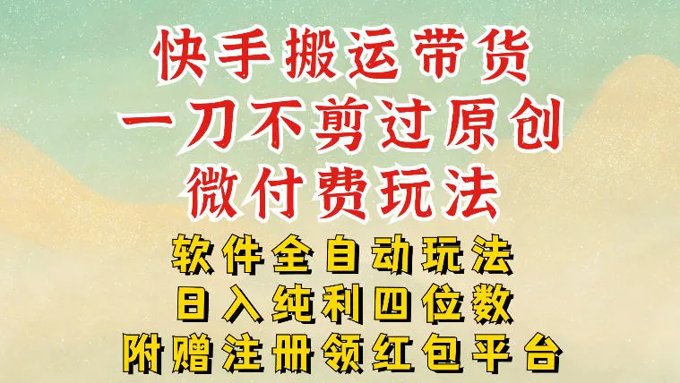 快手搬运带货，一刀不剪过原创，微付费玩法，软件全自动玩法，日入纯利四位数【揭秘】-网亿资源平台