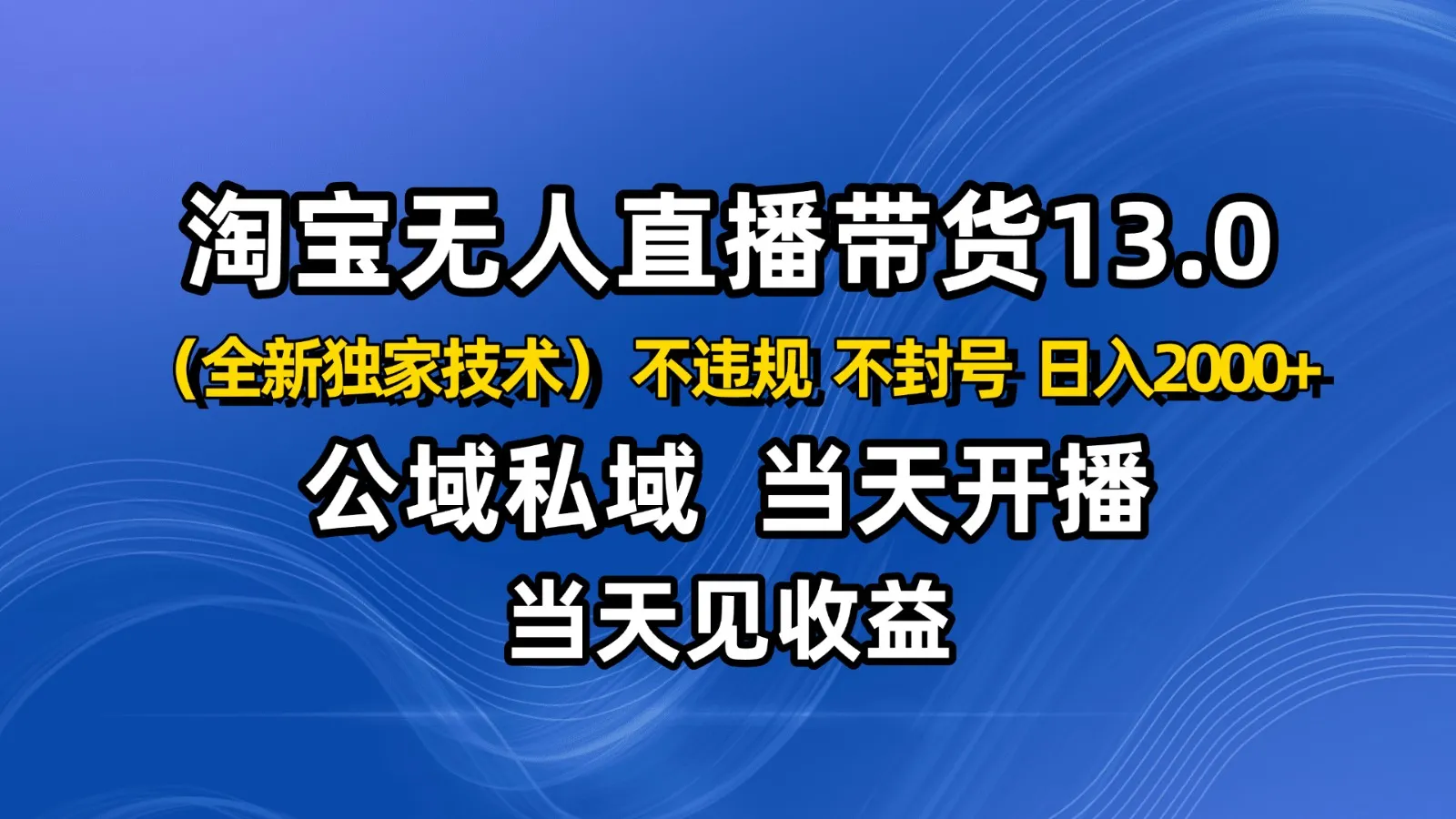 淘宝无人直播13.0，公域私域技术，不封号，不违规 布局下半年旺季赛道，日入2000+-网亿资源平台