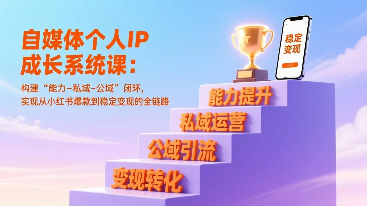 自媒体个人IP成长系统课：构建“能力-私域-公域”闭环，实现从小红书爆款到稳定变现的全链路-网亿资源平台