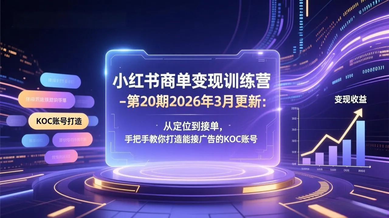 小红书商单变现训练营-第20期26年3月更新：从定位到接单，手把手教你打造能接广告的KOC账号-网亿资源平台