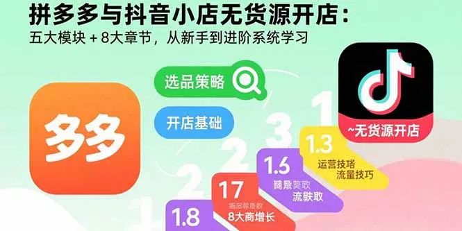 拼多多与抖音小店无货源开店：五大模块+8大章节，从新手到进阶系统学习-网亿资源平台