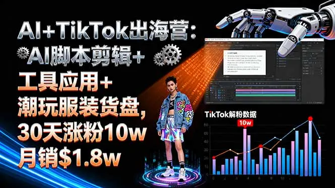 AI+TikTok出海营:AI脚本剪辑+工具应用+潮玩服装货盘,30天涨粉10w月销$1.8w-网亿资源平台