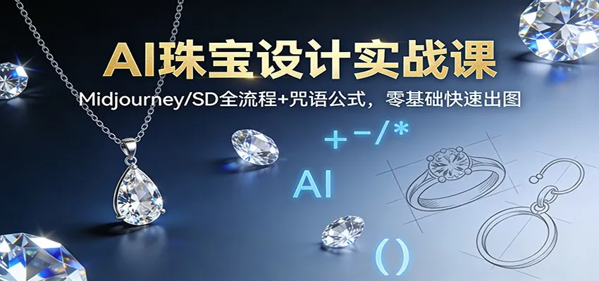 AI珠宝设计实战课：Midjourney/SD全流程+咒语公式，零基础快速出图-网亿资源平台