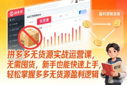拼多多无货源实战运营课，无需囤货，新手也能快速上手，轻松掌握多多无货源盈利逻辑-网亿资源平台