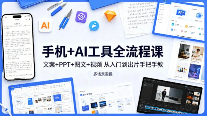 【精】林老师·手机 AI工具全流程课，文案 PPT 图文 视频，从入门到出片手把手教，多场景实操-网亿资源平台