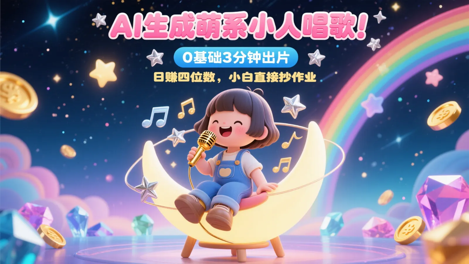 AI生成萌系小人唱歌！0基础3分钟出片，28个作品涨粉9万，日赚四位数，小白直接抄作业-网亿资源平台