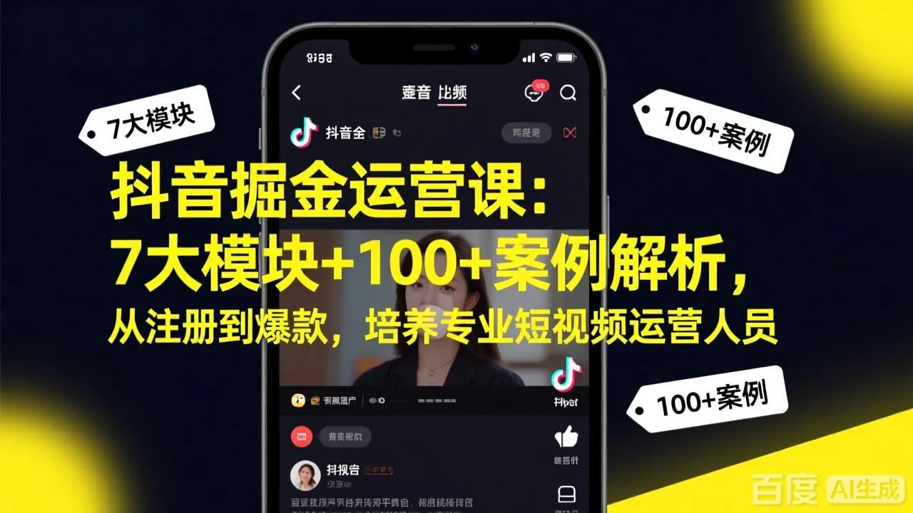 抖音掘金运营课：7大模块+100+案例解析，从注册到爆款，培养专业短视频运营人员-网亿资源平台