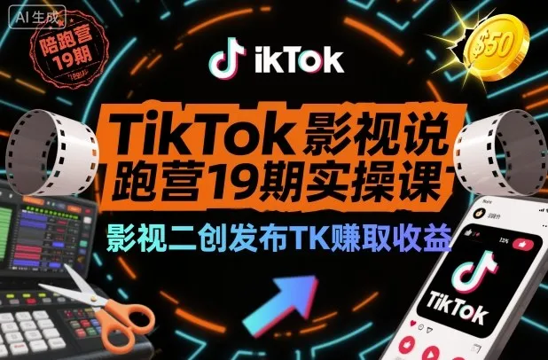 TikTok影视解说陪跑营19期实操课，影视二创发布TK賺取收益，万播收益50美金(更新)-网亿资源平台