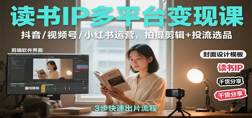 读书IP多平台变现课：抖音/视频号/小红书运营，拍摄剪辑+投流选品-网亿资源平台