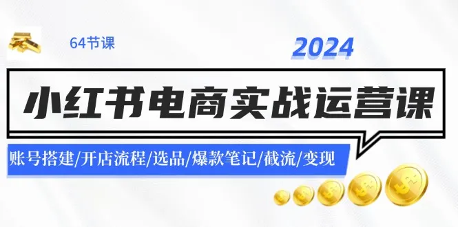 2024小红书电商实战运营课：账号搭建/开店流程/选品/爆款笔记/截流/变现-网亿资源平台
