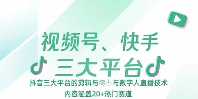 视频号、快手、抖音三大平台的剪辑与数字人直播技术，内容涵盖20+热门赛道-网亿资源平台