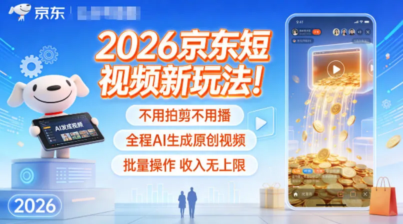 2026京东短视频新玩法！不用拍剪不用播，全程AI生成原创视频，批量操作收入无上限-网亿资源平台