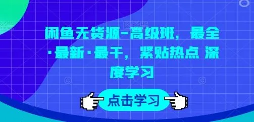 闲鱼无货源-高级班，最全·最新·最干，紧贴热点 深度学习-网亿资源平台