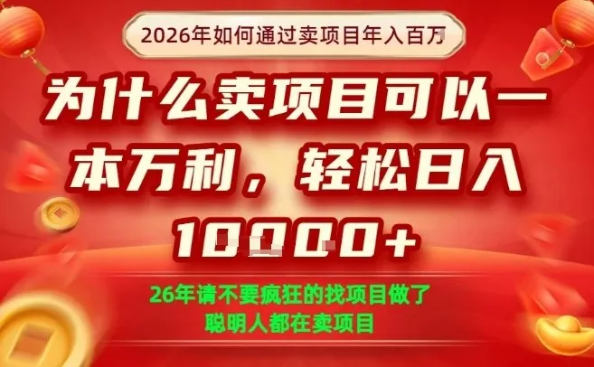 一单净利润1K+，26年想年入100个W，死磕卖项目就够了【揭秘】-网亿资源平台