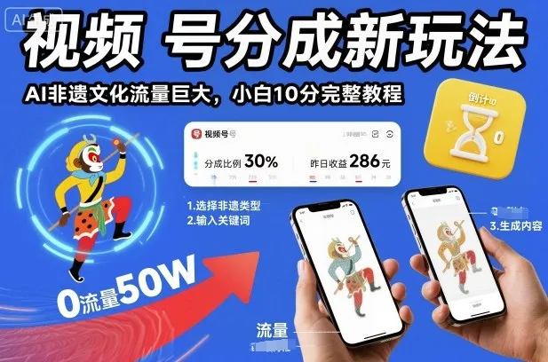 视频号分成新玩法，AI非遗文化流量巨大，小白10分钟搞定，完整教程-网亿资源平台