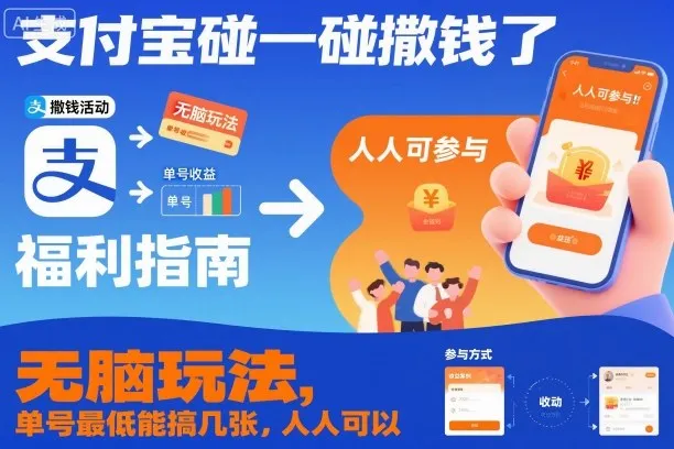 支付宝碰一碰撒钱了，无脑玩法，单号最低能搞几张，人人可以撸【揭秘】-网亿资源平台